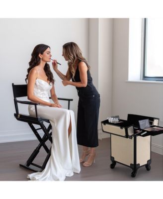 Rolling Makeup Train Case on Wheels Cosmetic Trolley Art Deco Pastel