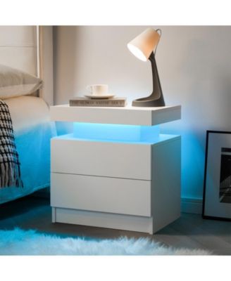 Modern LED Nightstand with 2 Drawers Bedside Table