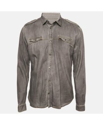 Men's Grey Faded Denim Long Sleeve Shirt