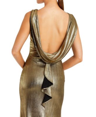 Women's Metallic Jersey Cowl Back Column Gown