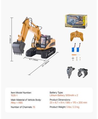 Remote Control Excavator Toy, 15-Channel 1:14 Scale RC Digger with Metal Shovel, Lights & Sounds, 3-in-1 Construction Vehicle for Kids