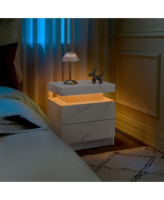 Modern LED Nightstand with 2 Drawers Bedside Table