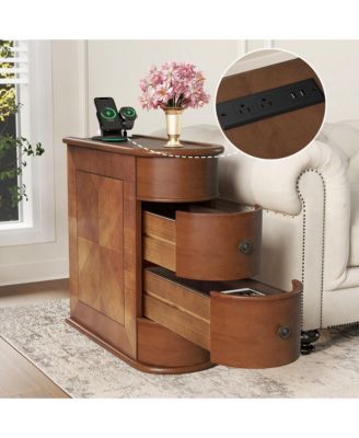Charging End Table with Drawers Sofa Side Table Storage