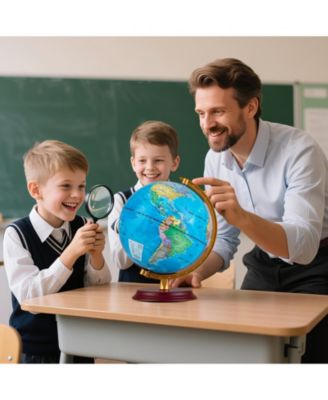 8 Inch LED Illuminated World Globe With Wooden Base And USB Power Cord