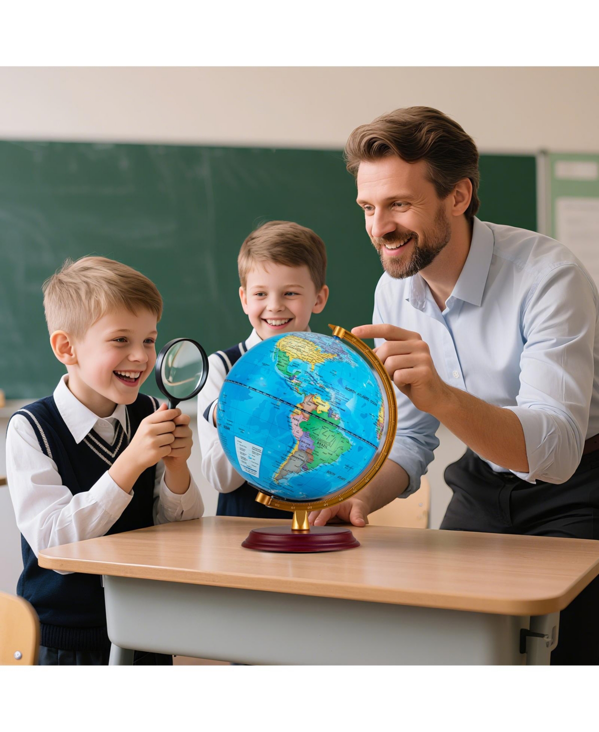 Hongge 8 Inch Led Illuminated World Globe With Wooden Base And Usb Power Cord