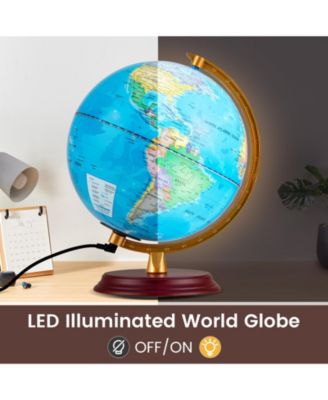 8 Inch LED Illuminated World Globe With Wooden Base And USB Power Cord