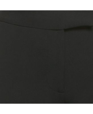 Women's Black Crepe Leather Trim Trousers