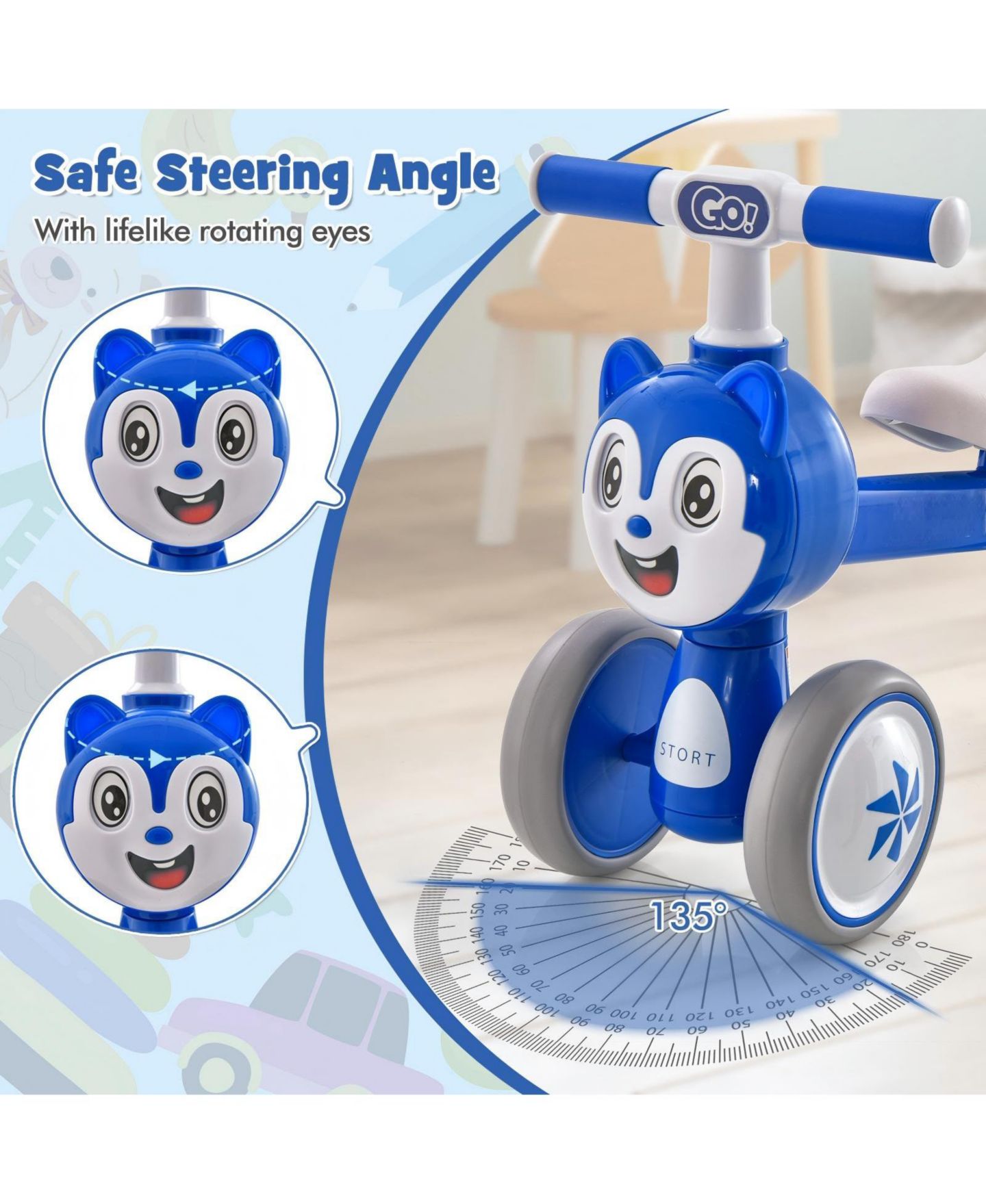 Детская игрушка HONGGE Toddler 4-Wheel Balance Bike Carbon Steel Frame, Ages 2+, цвет: Синий — фото 10