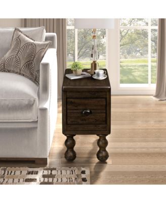 Vintage Solid Wood End Table Narrow Rectangle Drawer Nightstand