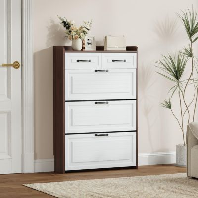 3 Doors Shoe Cabinet with 2 Drawers, PVC Door Design, Large Storage Space