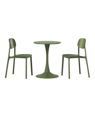 3-Piece Outdoor Round Metal Patio Dining Table Set With Stackable Resin Patio Side Chairs
