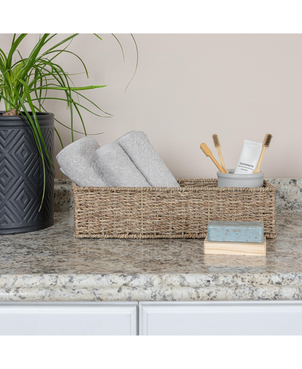 Household Essentials Handwoven Paper Rope Rectangular Storage Basket, Black