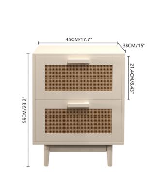 Burly Wood Nightstand 2 Faux Rattan Drawers Accent Table