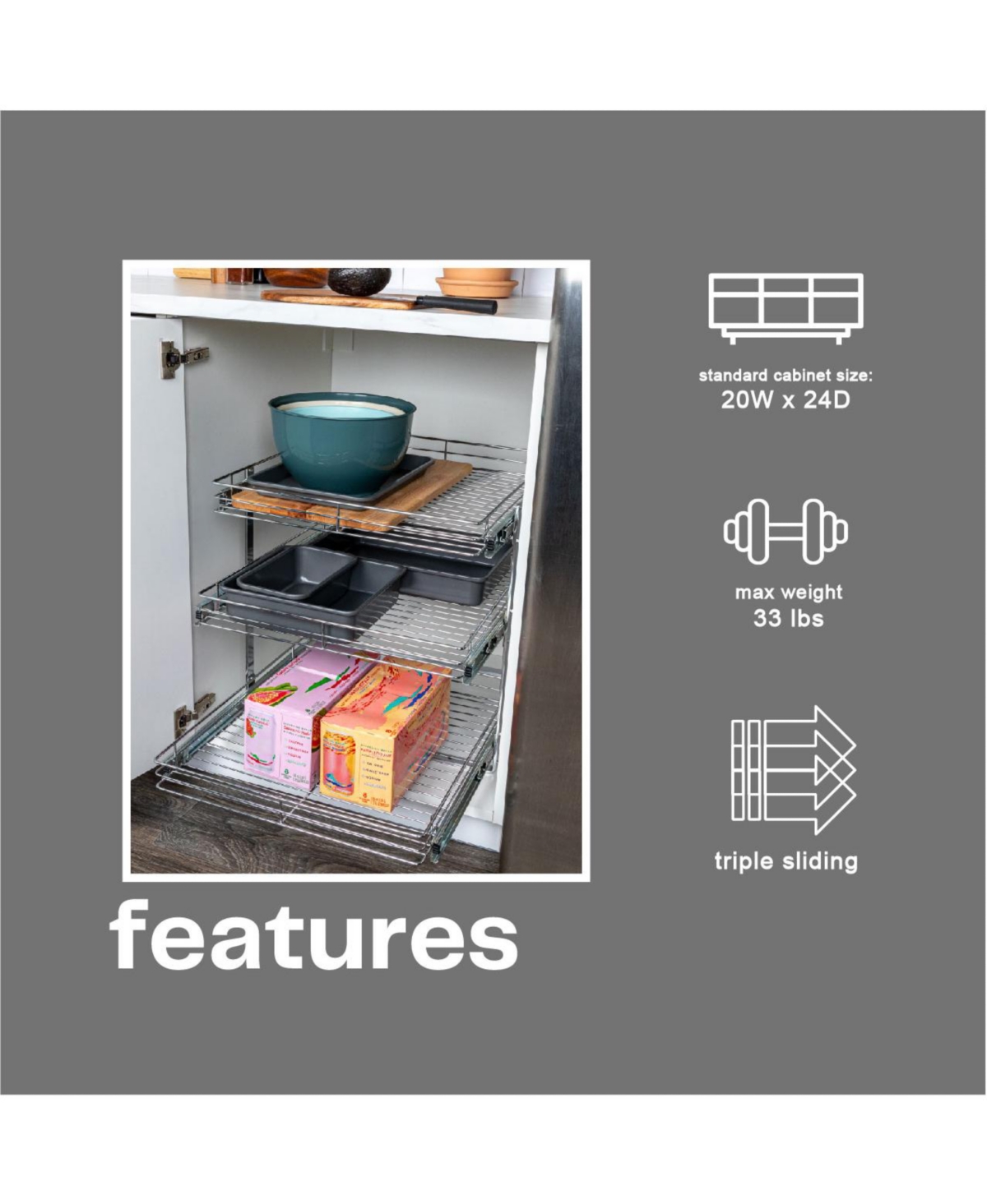 Household Essentials Glidez Multipurpose Pull-Out Storage Organizer, 3-Tier Design, Chrome