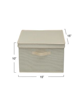 Square Storage Box With Lid, 15”x15”x10”, Cream Linen ( 2 Set)