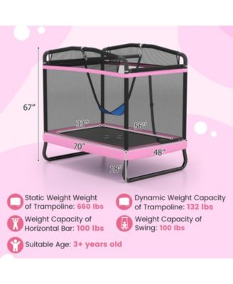 Kids Trampoline With Detachable Swing And Horizontal Bar For Indoor And Outdoor Play