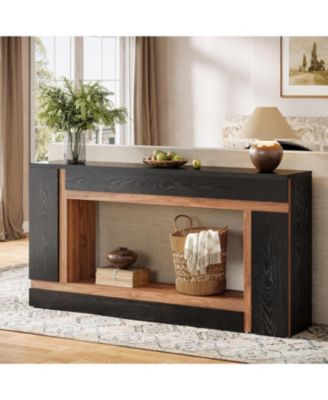 63" Wooden Console Table – 2-Tier Narrow Rectangular Sofa Table for Entryway, Behind Couch