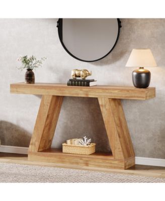 55" Farmhouse Console Table with Storage – Rustic Sofa Table