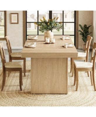 63 Inches Farmhouse Dining Table for 6, Modern Kitchen Table with Fluted Line for Dining Room