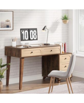 Computer Desk with Drawers, 51-Inch Office Desk with Reversible Drawer Cabinet