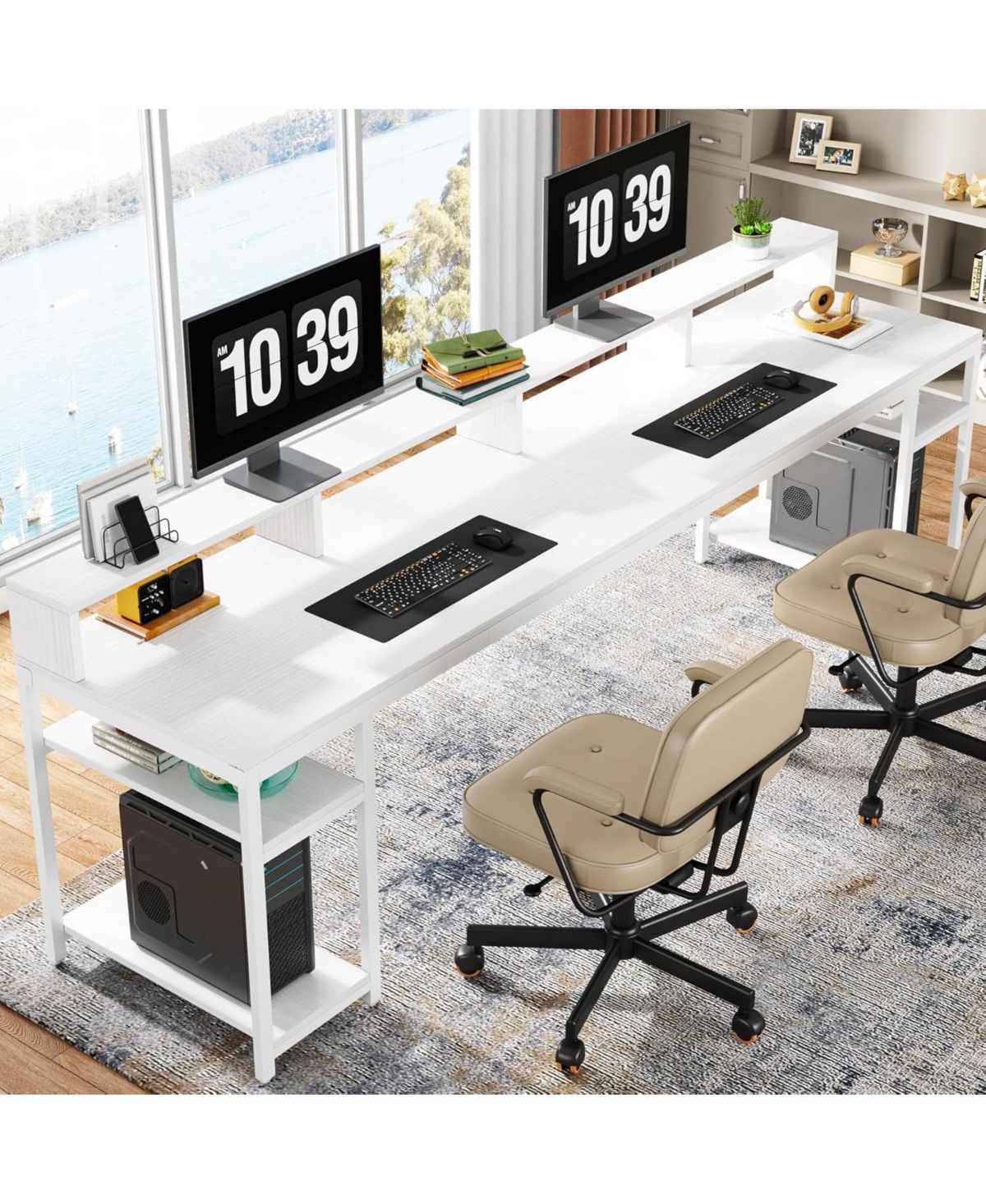 Tribesigns Two Person Desk with Monitor Stand