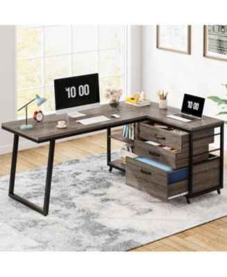 Tribesigns L-Shaped Desk with 3 Drawers, Reversible Corner Home Office ...