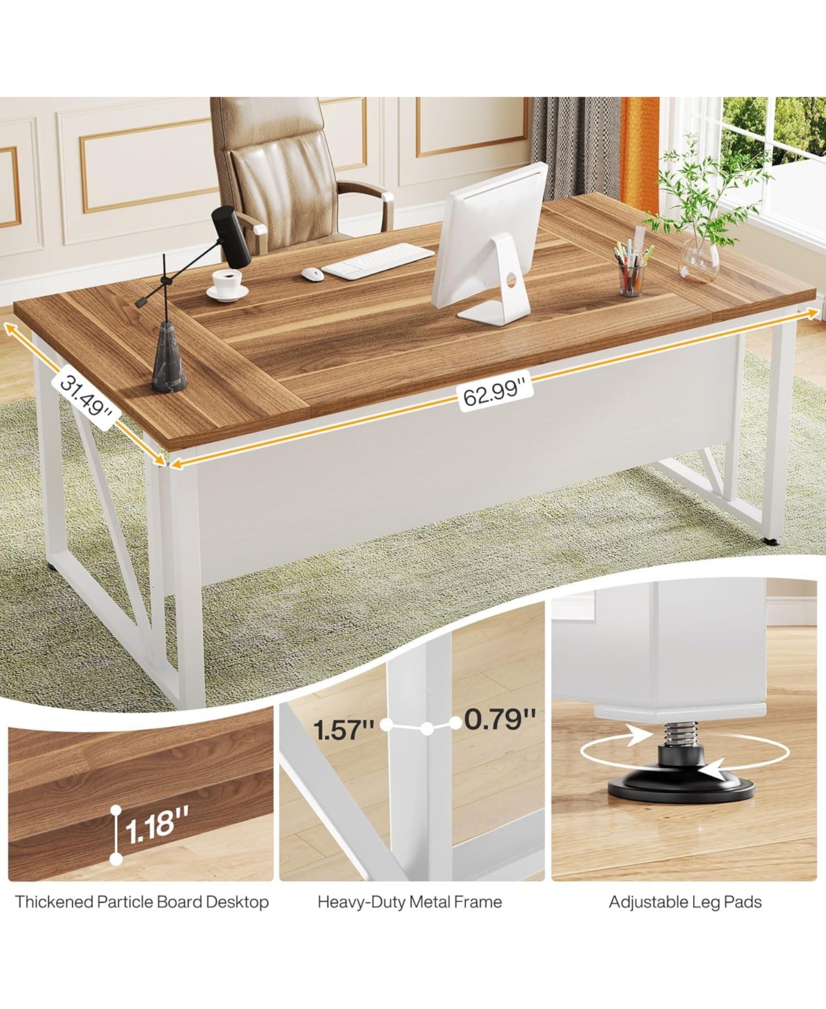 Tribesigns 63 inches Executive Computer Desk, Large Home Office Desk Writing Table for Workstation