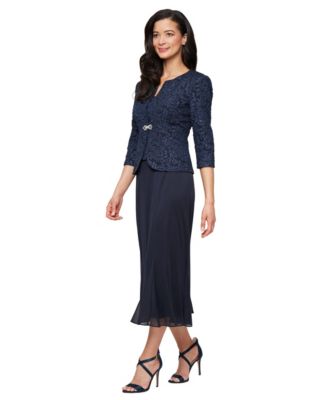 Women's Textured Jacquard Tea-Length Midi Jacket Dress