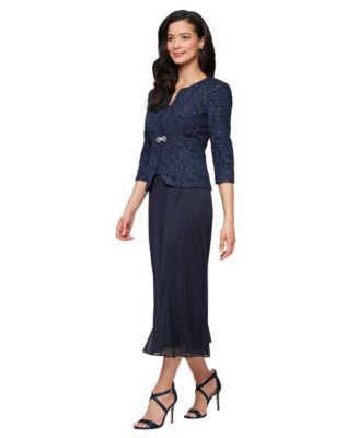 Alex Evenings Women's Textured Jacquard Tea-Length Midi Jacket