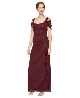 Women's Cold-Shoulder Draped Metallic Gown