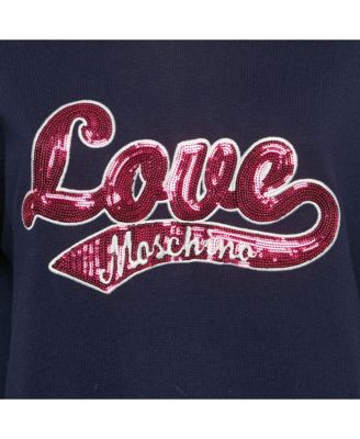 Women's Navy Blue Sequin Embroidery Cotton Sweater Dress