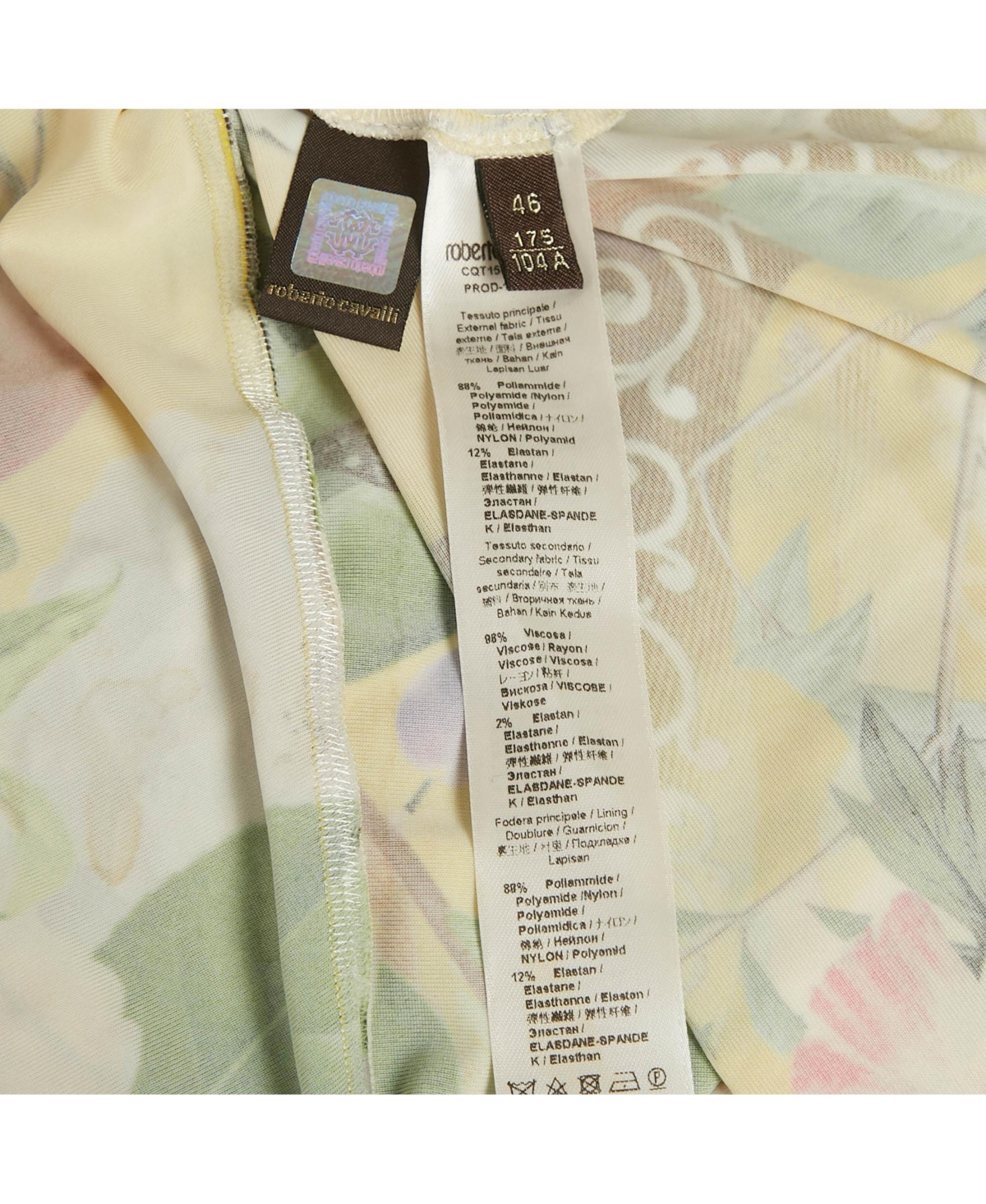 Pre-Owned Roberto Cavalli Women's Yellow Floral Print Jersey Ruched Detail Short Dress