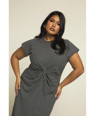 Women's Cinched Striped Print Midi Dress