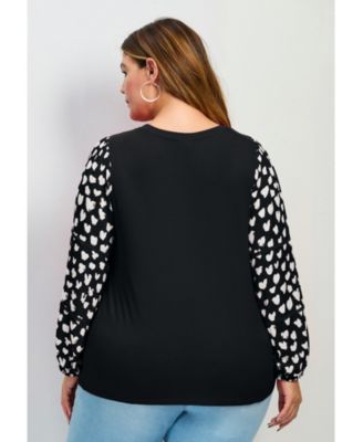 Women's Mix Media Heart Sleeve Top