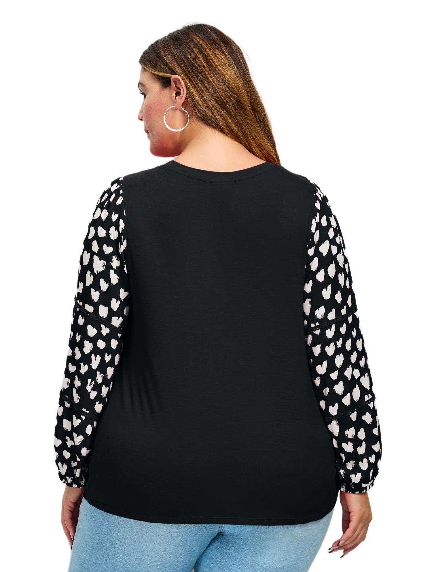 Women's Plus Size Mix Media Heart Sleeve Top