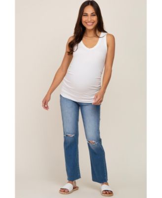 Maternity Ivory Ribbed Sleeveless Ruched Tank Top