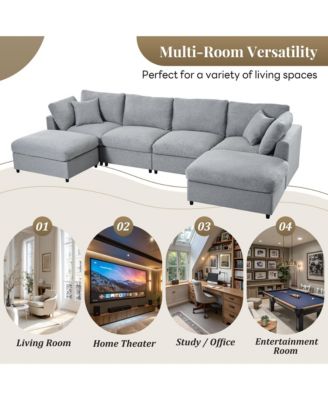 Modern Large U-Shape Sectional Sofa, 2 Large Chaise with Removable Ottomans for Living Room