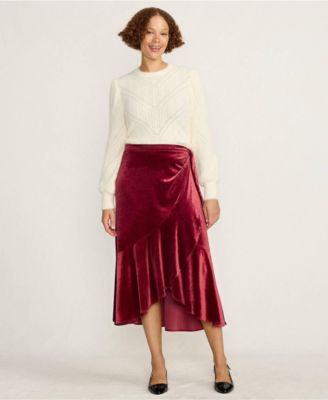 Women's Velvet Wrap Midi Skirt