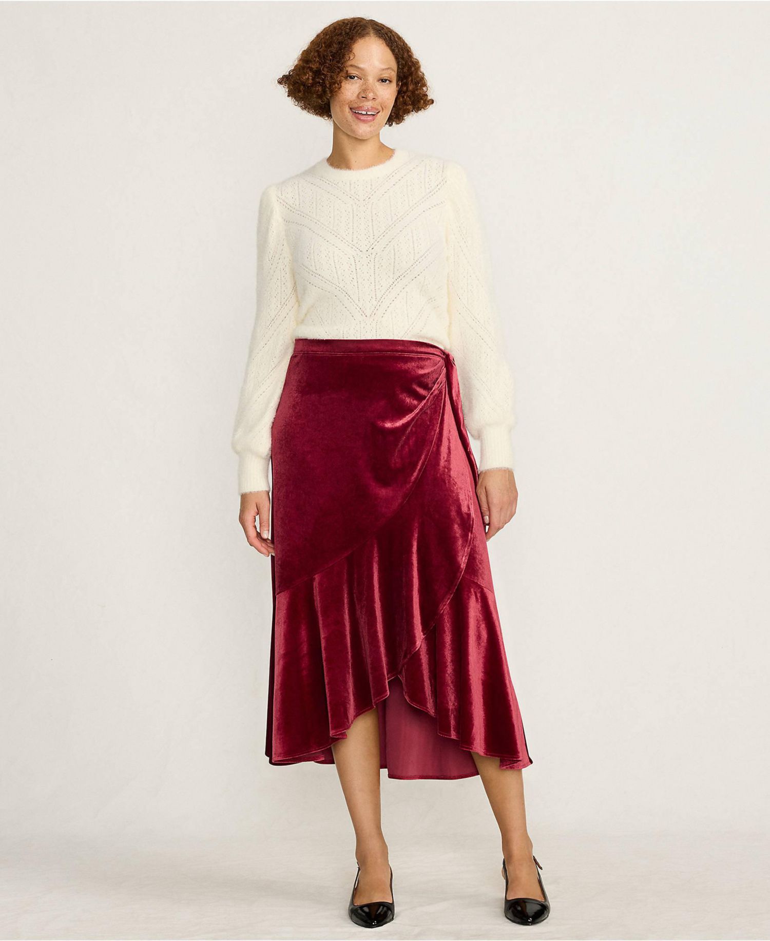Women's Petite Velvet Wrap Midi Skirt