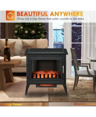 24" Electric Fireplace Stove with Realistic Flame, 1000W/1500W