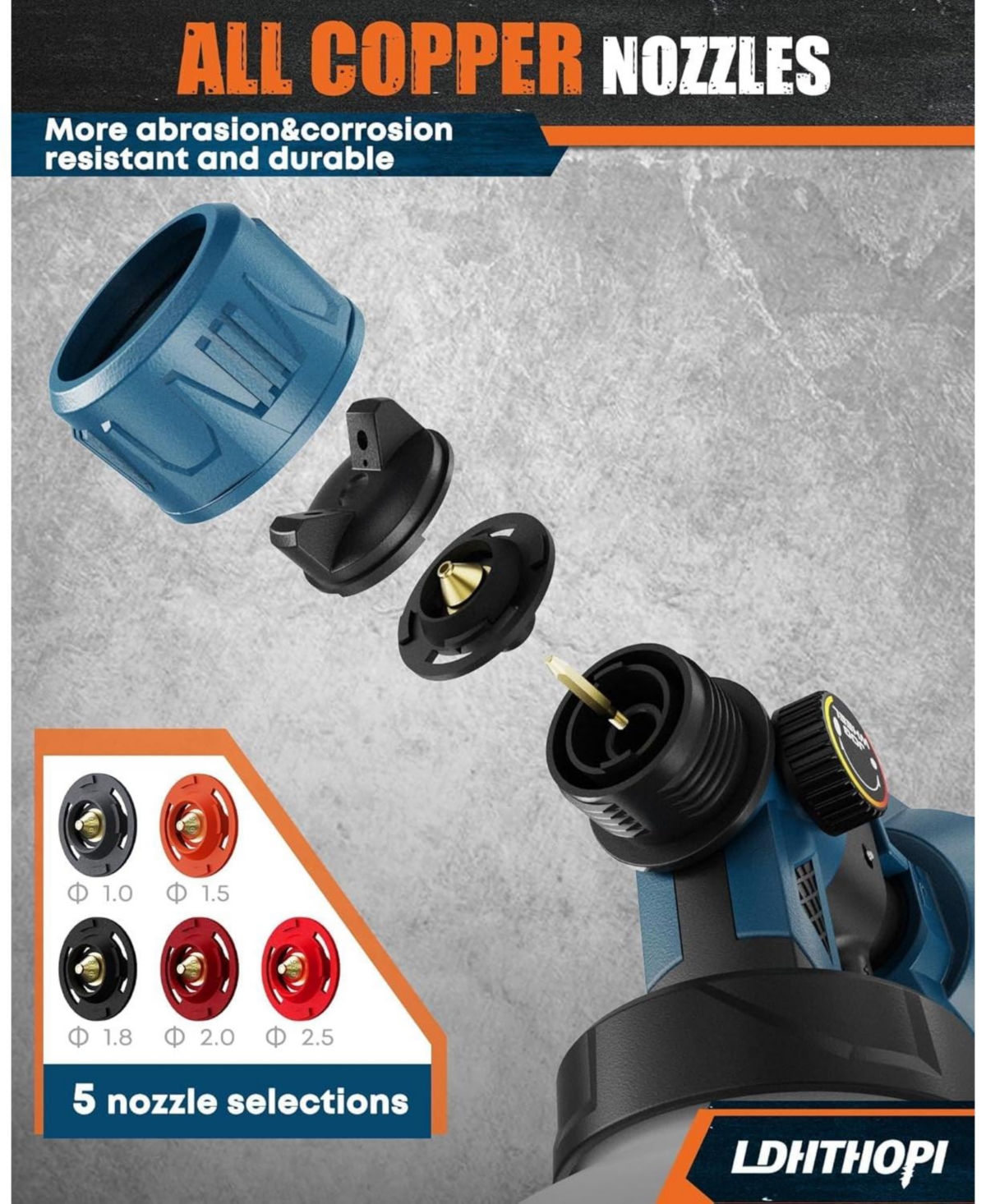 Ldhthopi Cordless Paint Sprayer 1000W with 2x4000mAh Batteries, 1200ml Container, 5 Copper Nozzles, Hvlp Technology for Home and Furniture Painting