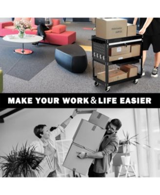 3 Tier Rolling Tool Cart All Metal Utility Cart with Wheels 330 lb Capacity and Storage Shelves for Garage or Workshop