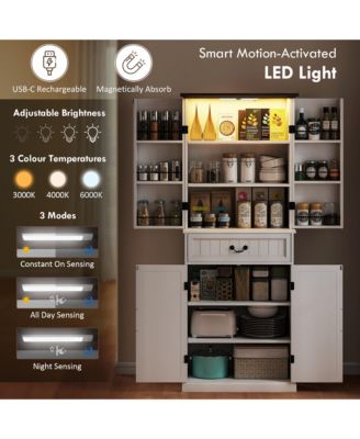 Farmhouse Kitchen Pantry Cabinet with Light, Storage Cabinet