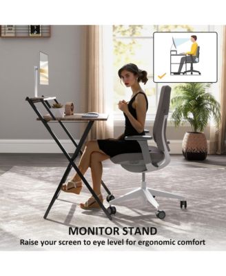 HOMCOM Small Folding Desk Foldable Computer Desk with Monitor Shelf