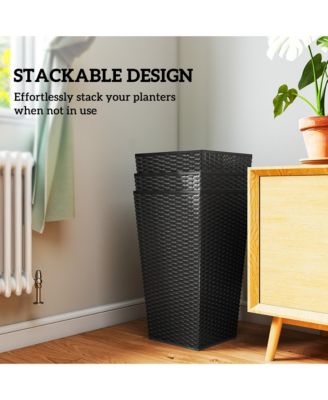 Set of 3 Tall Planters, Indoor and Outdoor Flower Pot Set,