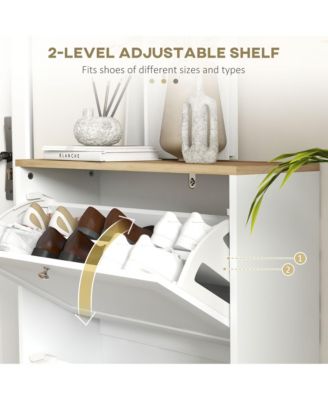 Slim Shoe Cabinet with 2 Flip Drawers & Adjustable Shelves,