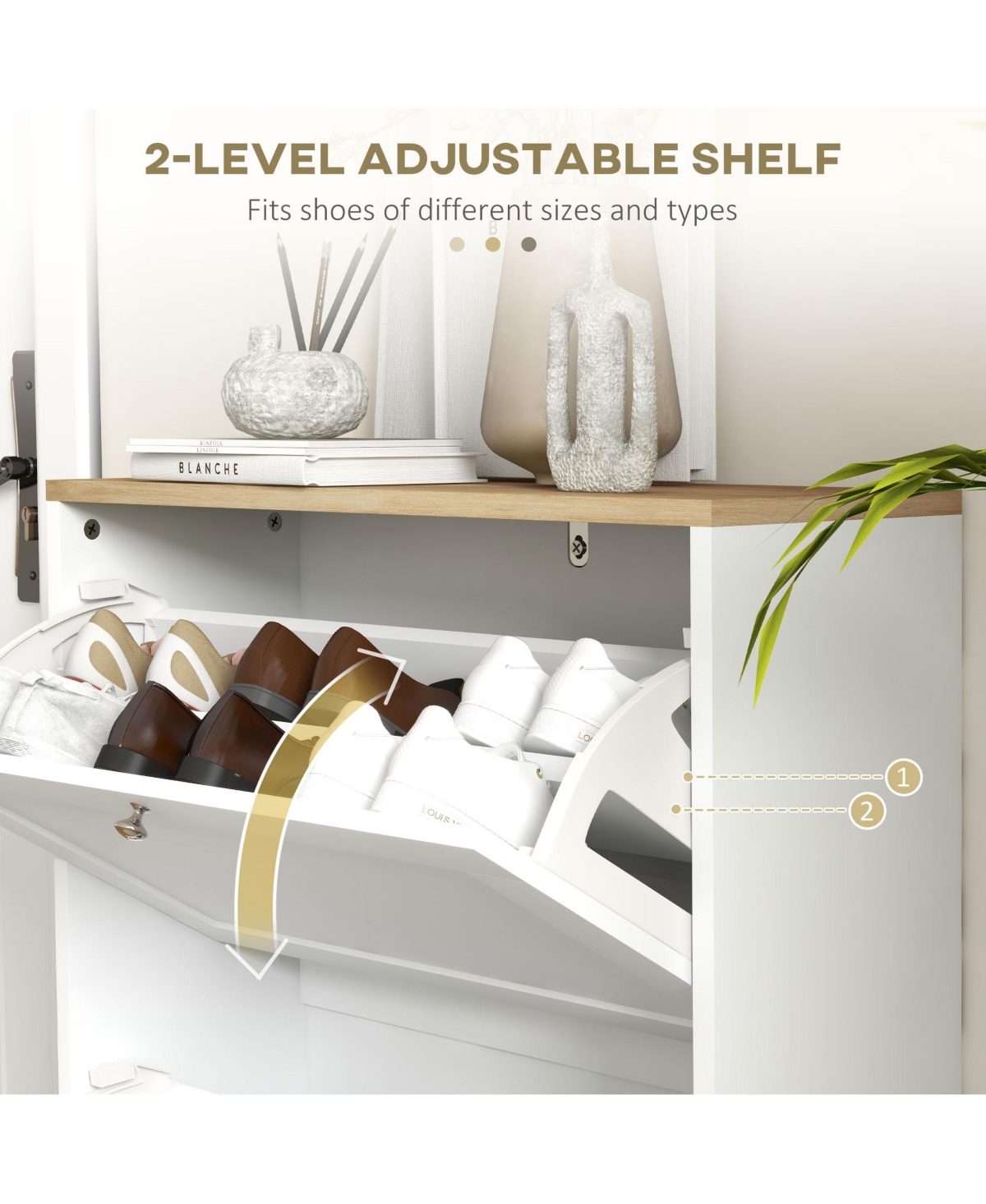 Homcom Slim Shoe Cabinet with 2 Flip Drawers & Adjustable Shelves,