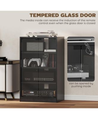 5-Tier Media Sd Cabinet w/3-Level Adjustable Shelves & Tempe Glass