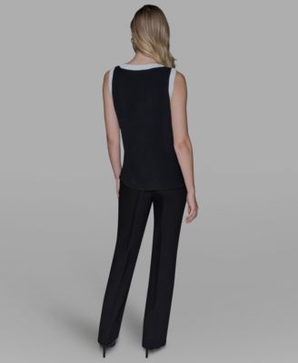 Women's Contrast Sleeveless V-Neck Top