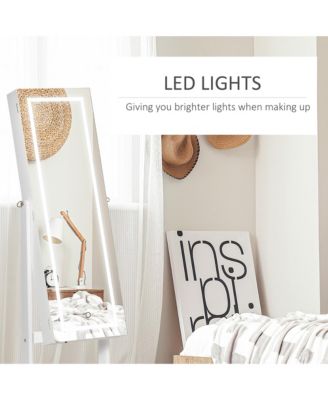 Full Body Mirro Jewelry Cabinet w/ LED Lights & 5-Tier Storage Shelves